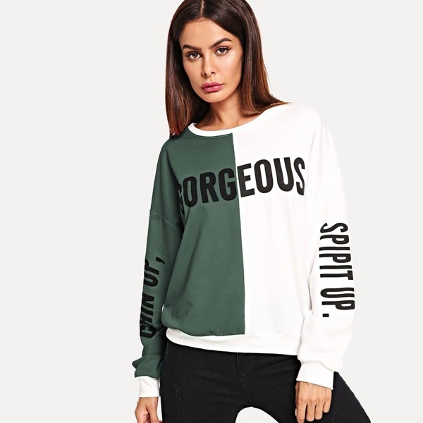 

Color Block Letter Print Sweatshirt, Multicolor