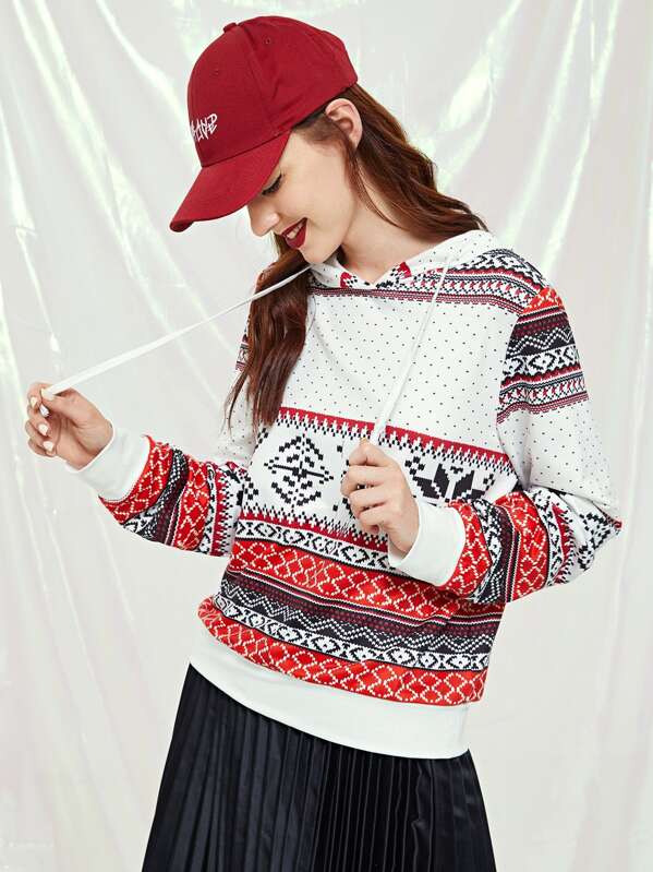 

Christmas New Year Drawstring Hoodie, Multicolor, Poly