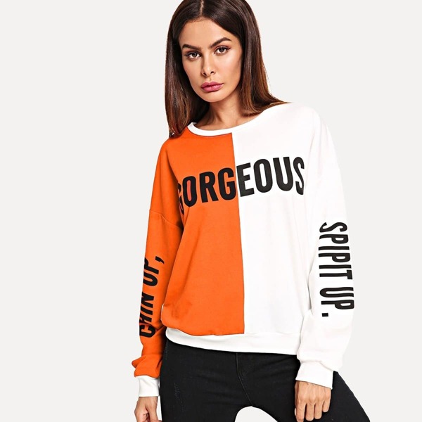 

Color Block Letter Print Sweatshirt, Multicolor
