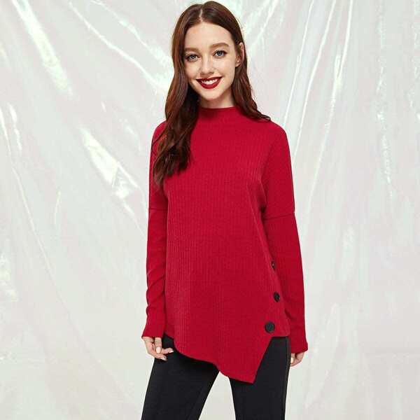 

Turtle Neck Rib Knot Asymmetrical Tee