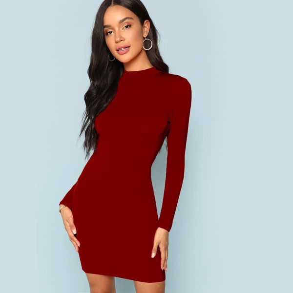 

Mock-neck Solid Bodycon Dress