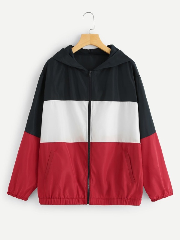 

Плюс Zipper Передний цветной блок Hoodie Jacket, null