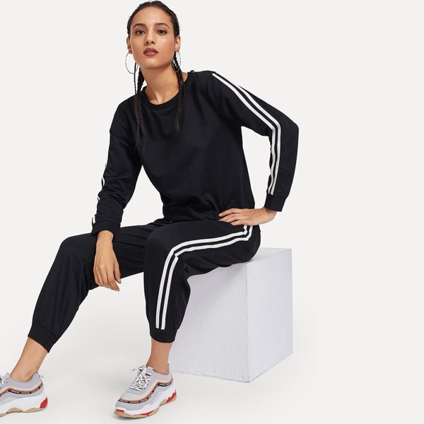 

Tape Panel Sweatshirt With Pants, Black