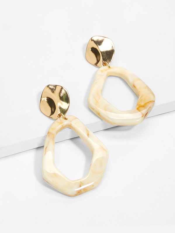 Marble Pattern Geometric Open Drop Earrings 1pair, Beige