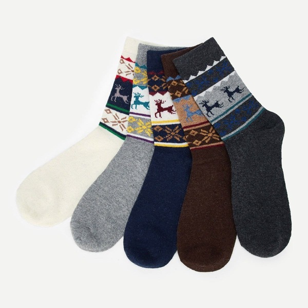 

Men Christmas Deer Pattern Socks 5pairs, Colorful