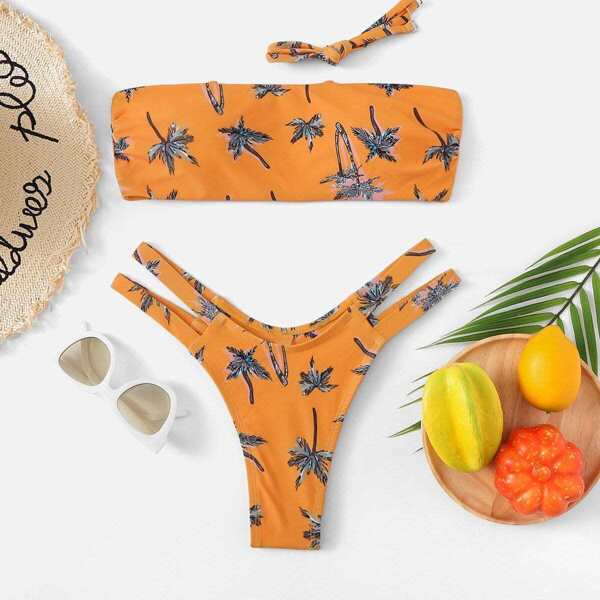 

Tropical Top With Cut-Out High Leg Bikini Set