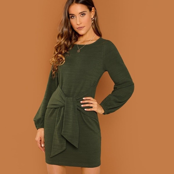 

Elastic Cuff Knot Front Dress