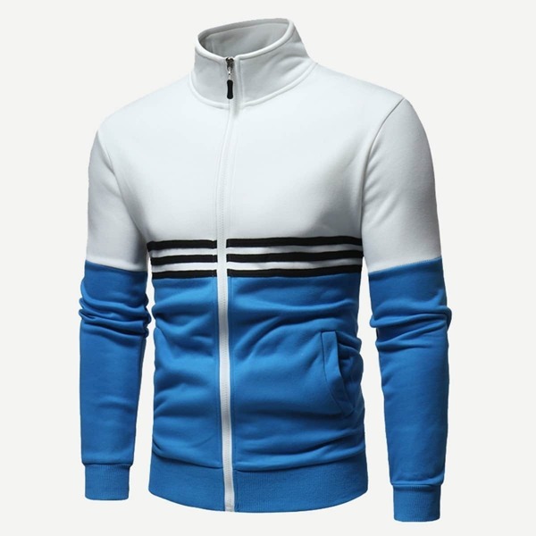 

Men Contrast Panel Striped Zip Up Sweatshirt, Multicolor