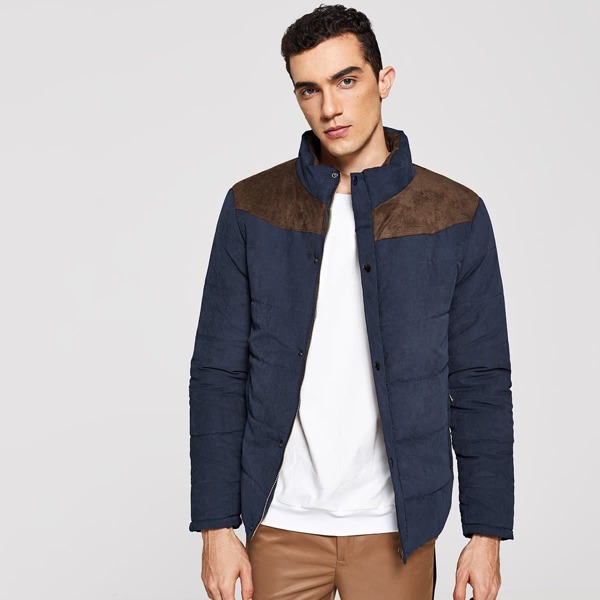 

Men Contrast Suede Color Block Outerwear