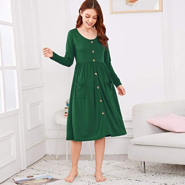 

Pocket Front Button Detail Night Dress
