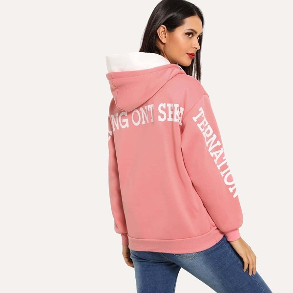 

Letter Print Drawstring Kangaroo Pocket Hoodie