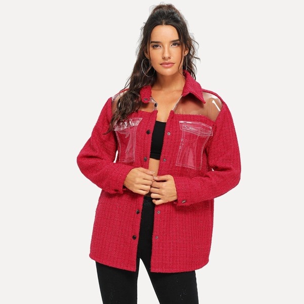 

Transparent Shoulder Button Up Jacket, Red