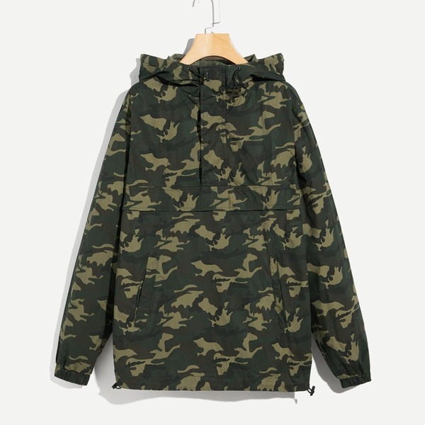 

Men Camo Print Hooded Anorak Jacket, Multicolor