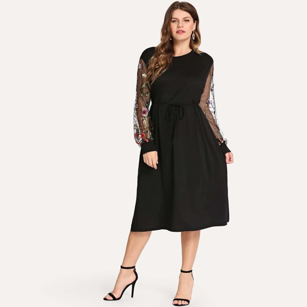 

Plus Mesh Panel Embroidered Dress