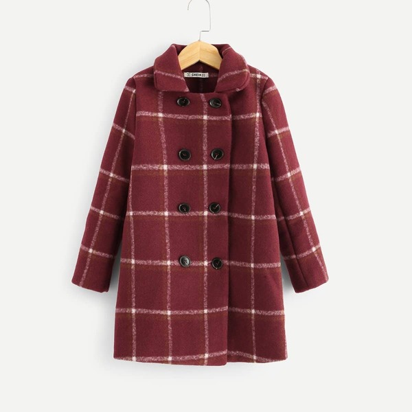 

Girls Double Breasted Grid Collar Coat