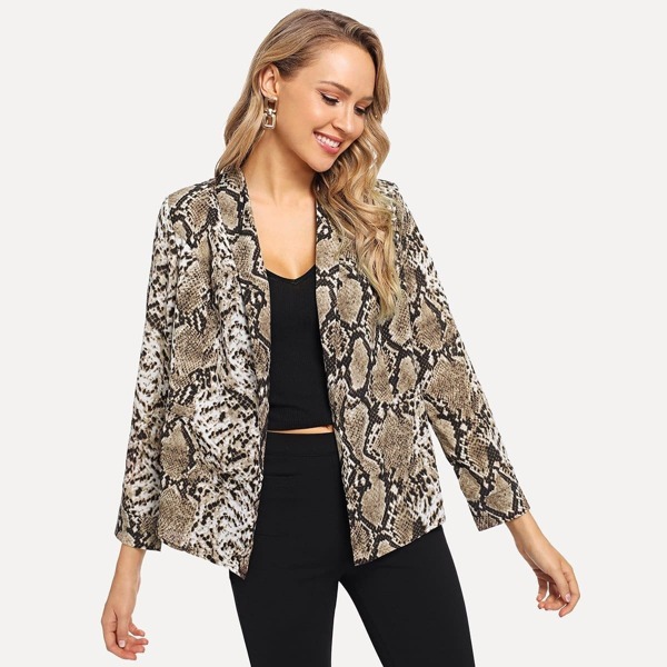 

Shawl Collar Snakeskin Print Blazer, Multicolor