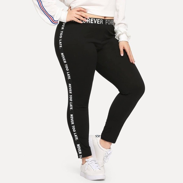 

Plus Tape Panel Skinny Leggings, Black