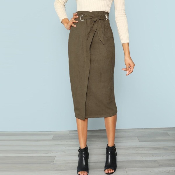 

Zip Back Tie Waist Wrap Skirt