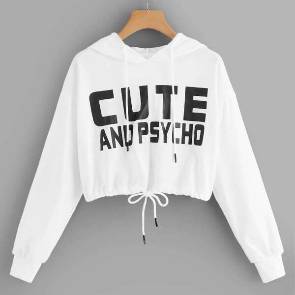 

Letter Graphic Drawstring Hoodie
