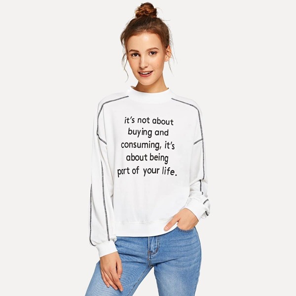 

Contrast Tipping Letter Print Sweatshirt, White