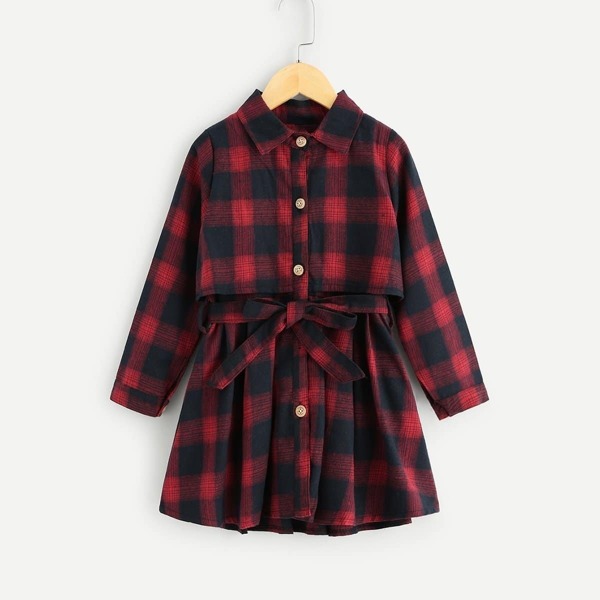 

Toddler Girls Self Tie Plaid Blouse, Red