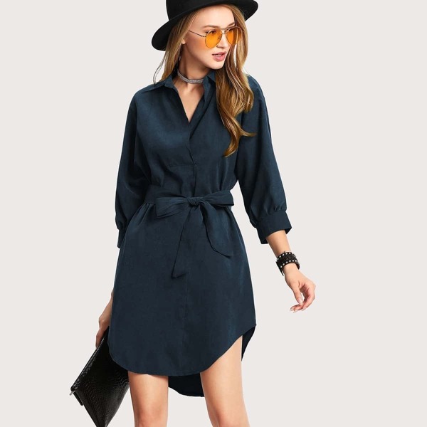 

High Low Curved Hem Shirt Dress
