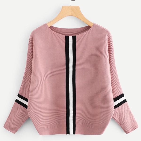 

Plus Stripe Contrast Knit Sweater