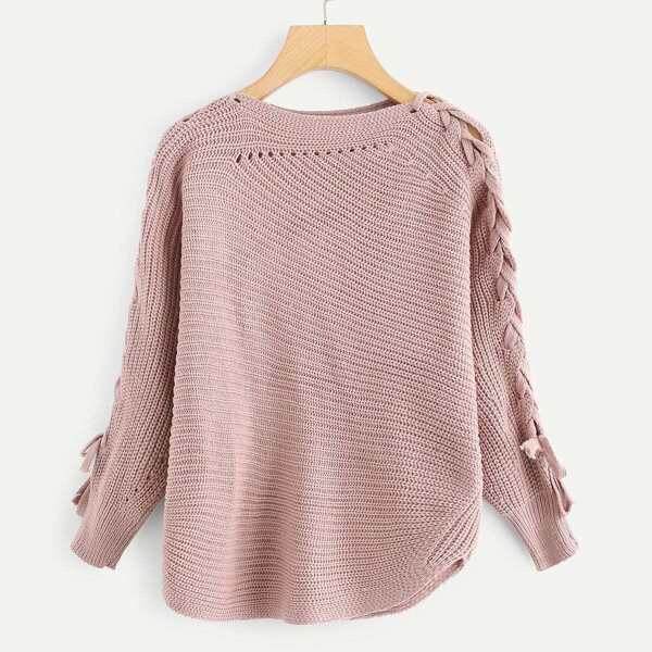 

Plus Lace Up Asymmetric Hem Jumper