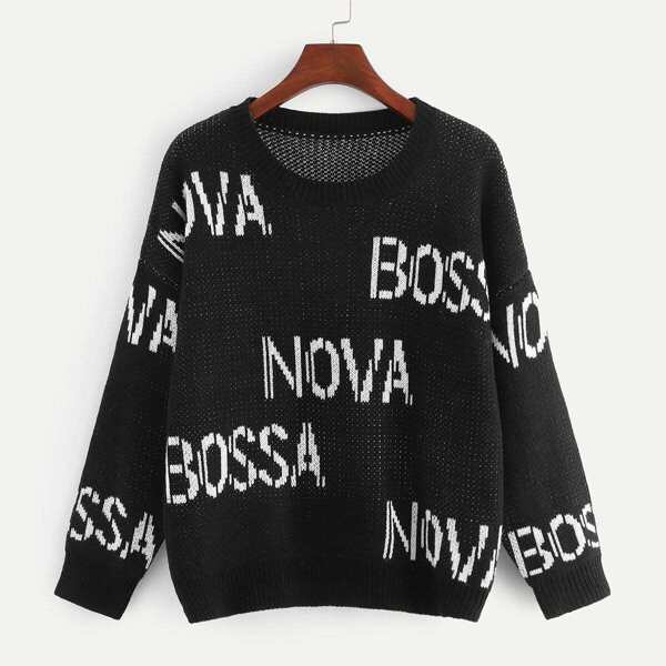 

Letter Pattern Drop Shoulder Sweater