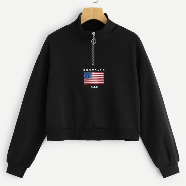 

Zip Neck Letter Print Sweatshirt