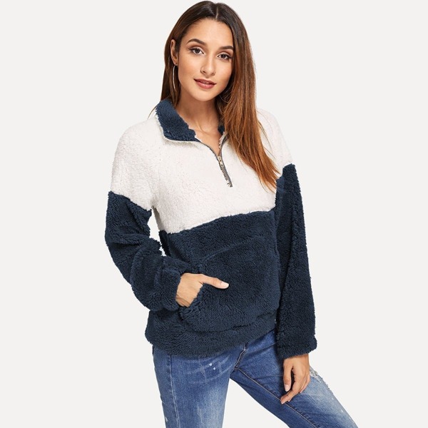 

Drop Shoulder Color-Block Teddy Sweatshirt