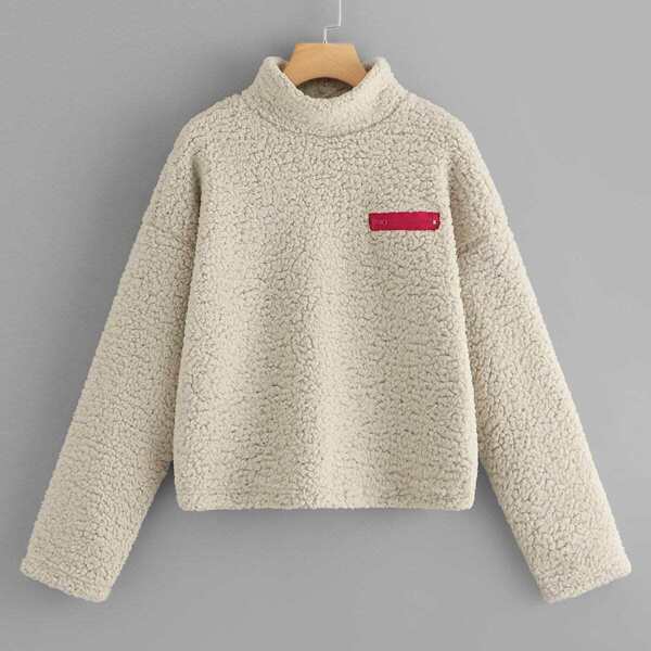 

Zip Front Mock-Neck Teddy Pullover