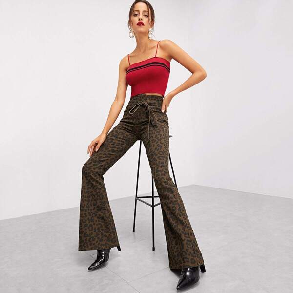 

Leopard Print Flare Hem Jeans
