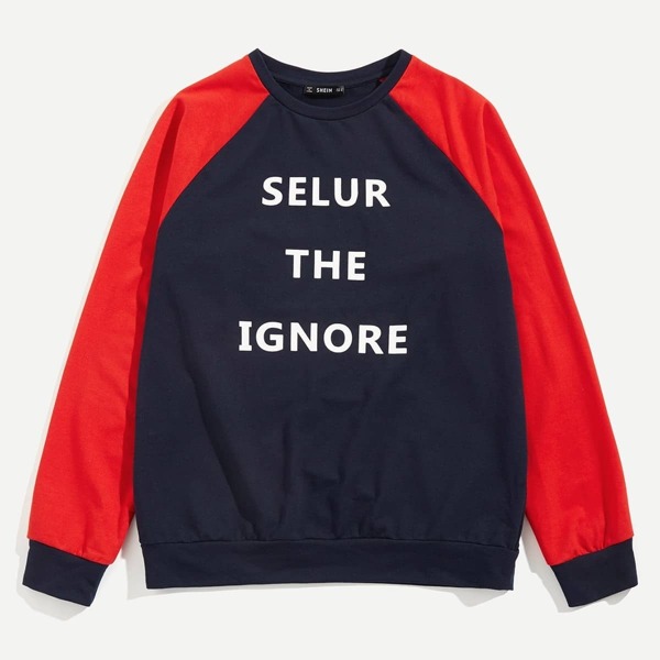 

Men Letter Front Raglan Sleeve Pullover, Multicolor