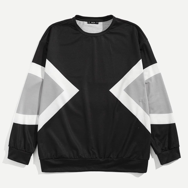 

Men Crew Neck Color-Block Pullover, Black