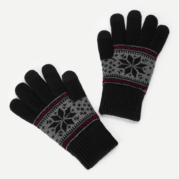 

Men Christmas Snowflake Pattern Gloves, Black