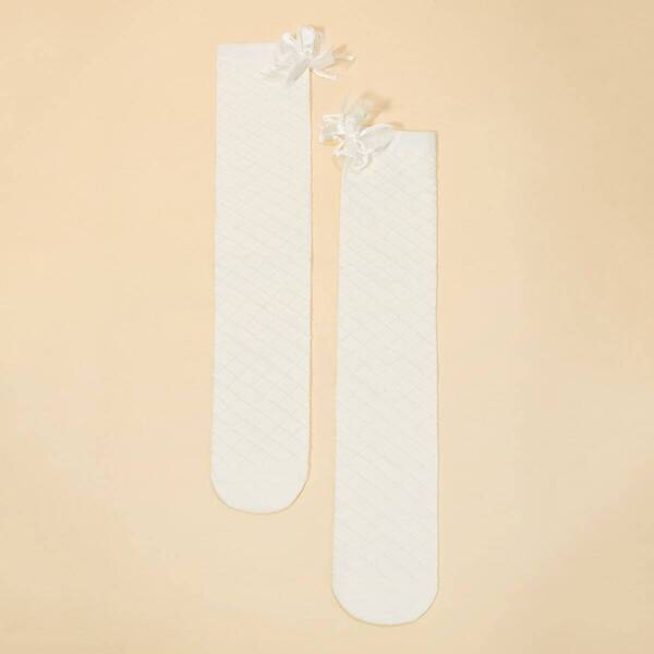 

Toddler Kids Lace Bow Detail Socks, White