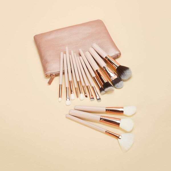 

Makeup Brush 15pcs With Bag, Gold