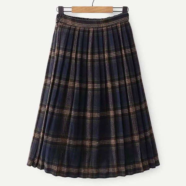 

Elastic Waist Plaid Pleated Skirt, Multicolor