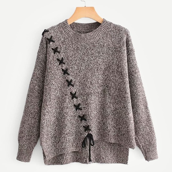 

Lace-Up Asymmetric Hem Jumper