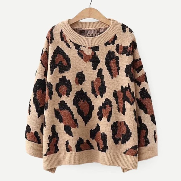 

Drop Shoulder Leopard Print Jumper