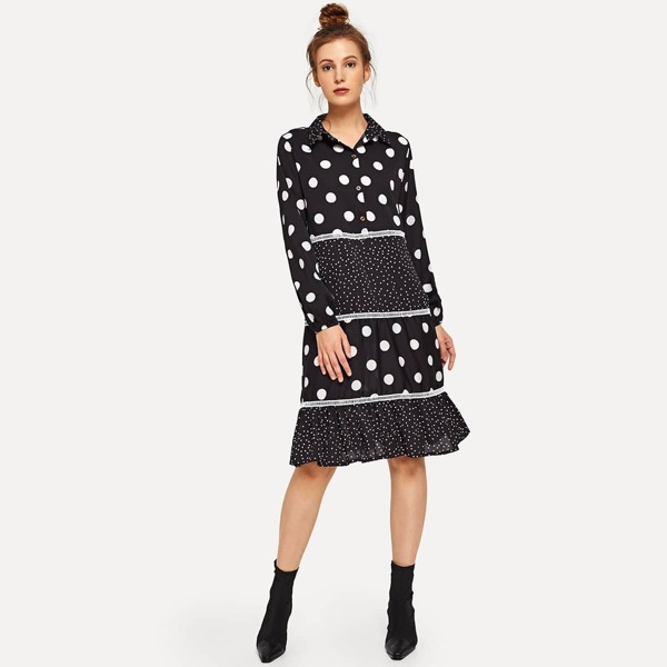 

Cut And Sew Polka Dot Shirt Dress