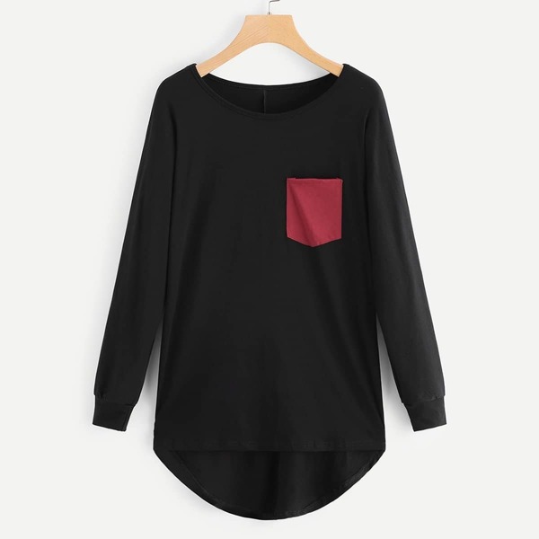 

Contrast Pocket Dip Hem Tee