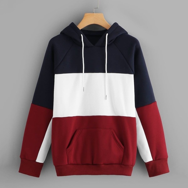

Color-block Drawstring Hoodie, Multicolor