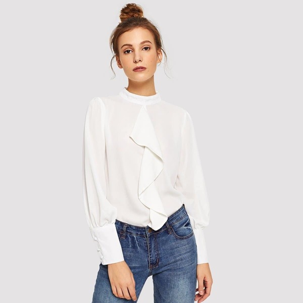 

Ruffle Detail Solid Chiffon Blouse