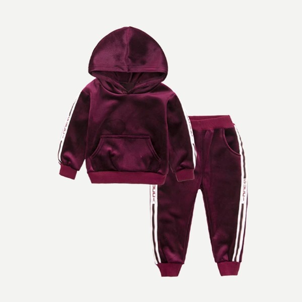 

Toddler Boy Tape Detail Velvet Hoodie With Pants