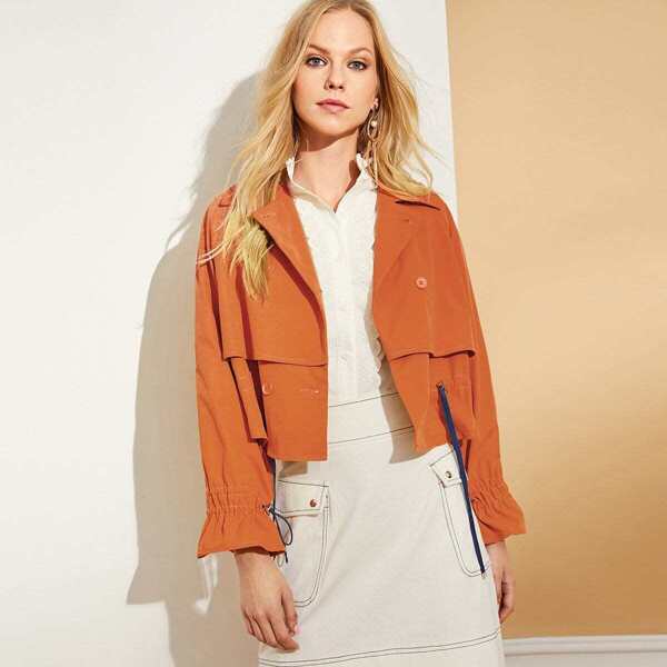 

Drawstring Detail Double Layer Jacket, Orange