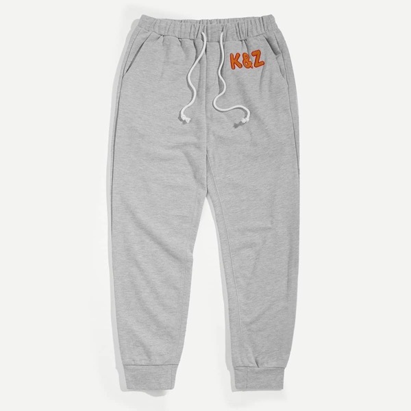 

Men Letter Patch Heather Grey Sweatpants