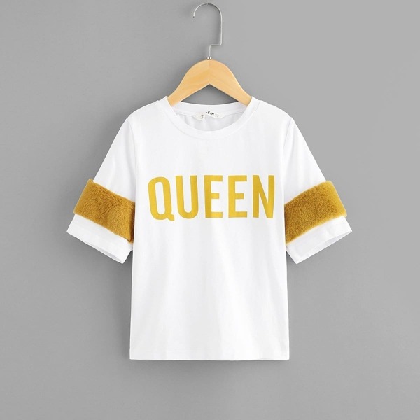 

Girls Faux Fur Embellished T-shirt