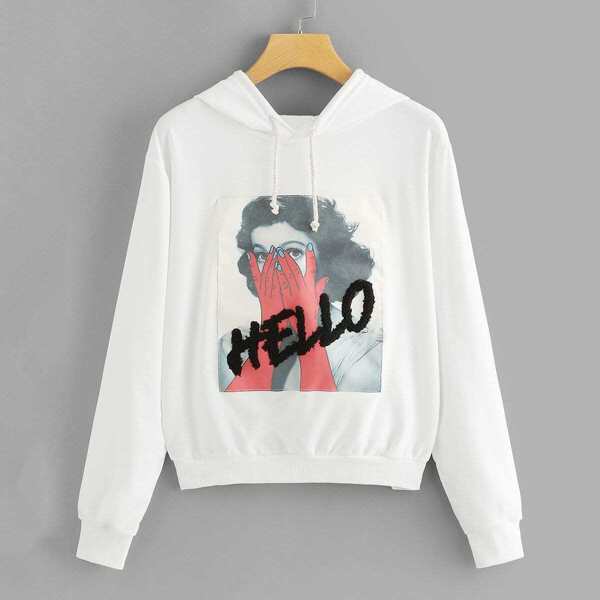 

Figure Print Drawstring Hoodie